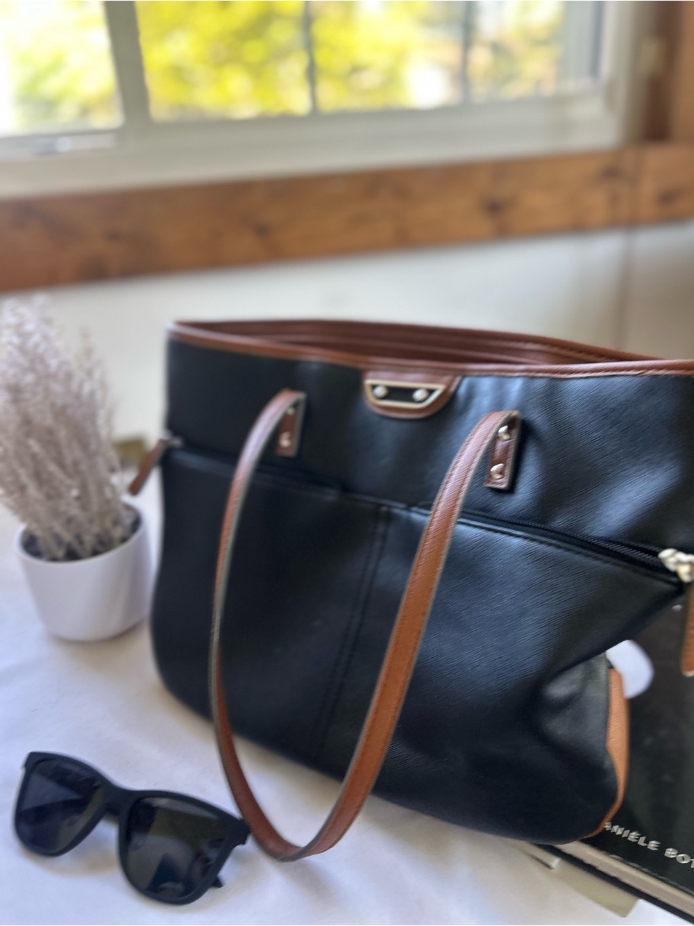 Black and Brown Women's Tote Bag - Classic Two-Tone Shoulder Bag